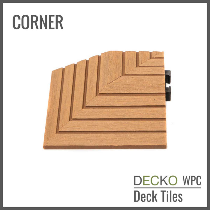 Deck Tile <b>Corner Ramp Edge</b> - for Premium WPC Interlocking Tiles | DECKO (80x80x20mm)