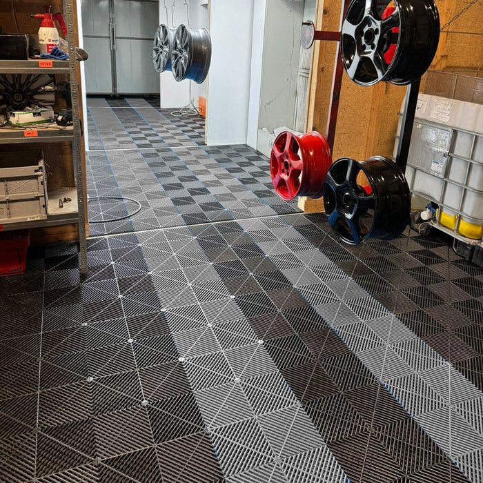 Garage Tile - <b>BLACK</b> - Interlocking Polypropylene Flooring | DECKO <b>DURANTE</b> (400x400x18 mm tile)