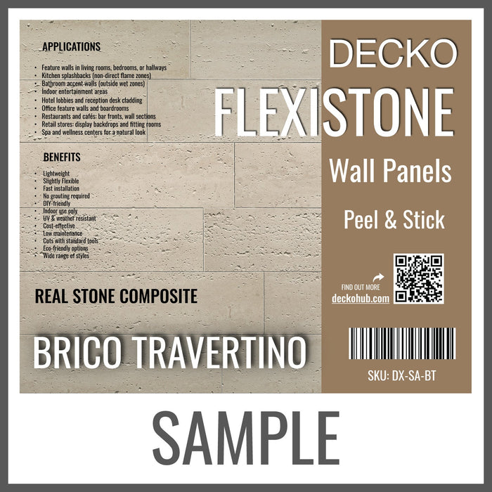 Flexible 3D Stone Wall Panel Sample - BRICO TRAVERTINO | DECKO Flexistone - Free Shipping
