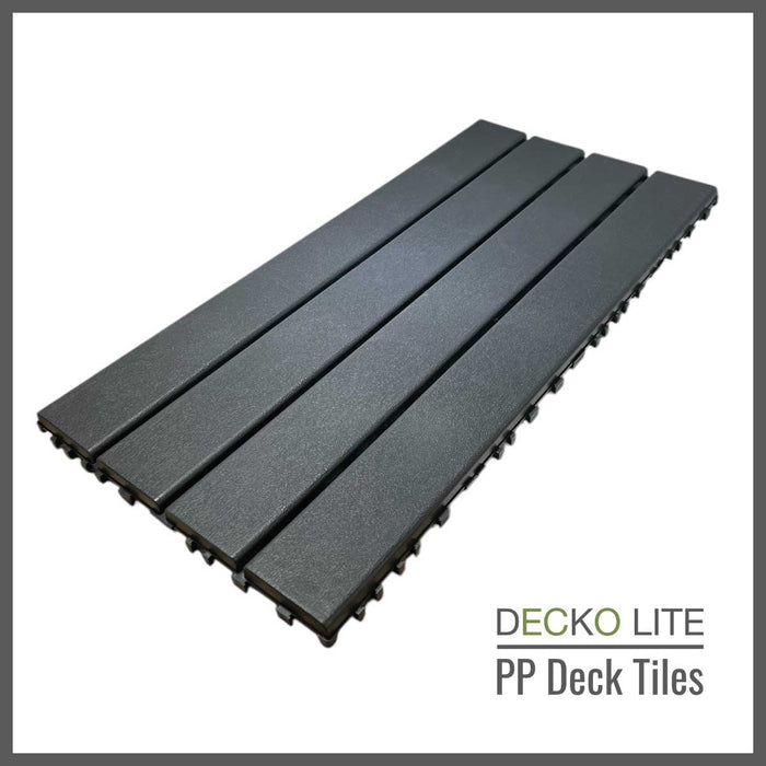 DECKO Lite PP Deck Tiles - <b>GREYSLAT</b> - 608x304mm - Premium, 100% Recycled Polypropylene (Price/Tile)