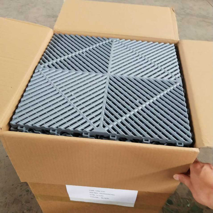 Garage Tile - <b>GREY</b> - Interlocking Polypropylene Flooring | DECKO <b>DURANTE</b> (400x400x18 mm tile)