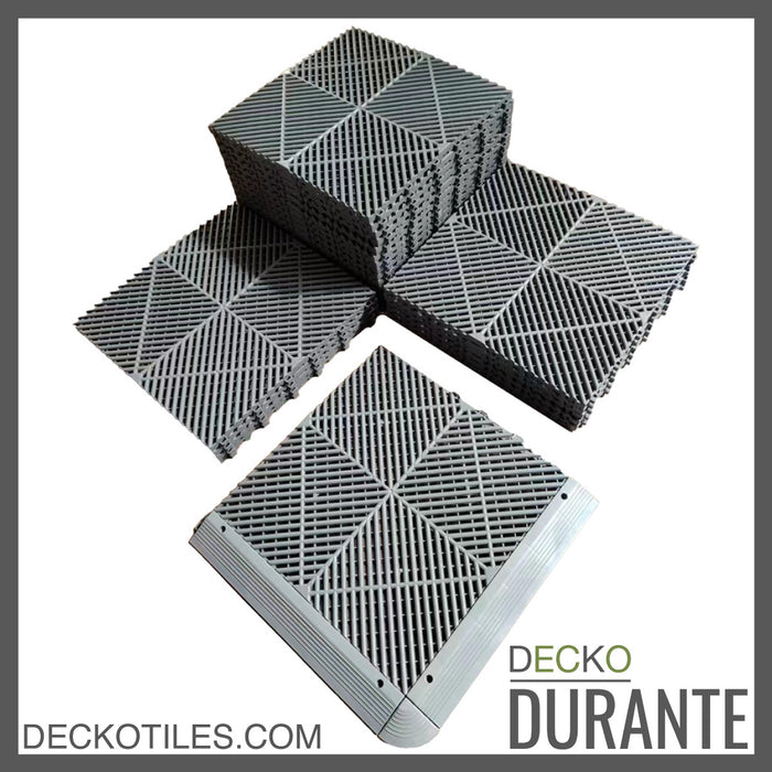Garage Tile - <b>GREY</b> - Interlocking Polypropylene Flooring | DECKO <b>DURANTE</b> (400x400x18 mm tile)