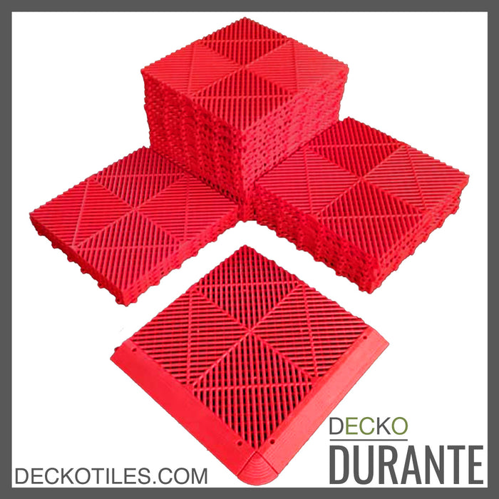 Garage Tile - <b>RED</b> - Interlocking Polypropylene Flooring | DECKO <b>DURANTE</b> (400x400x18 mm tile)