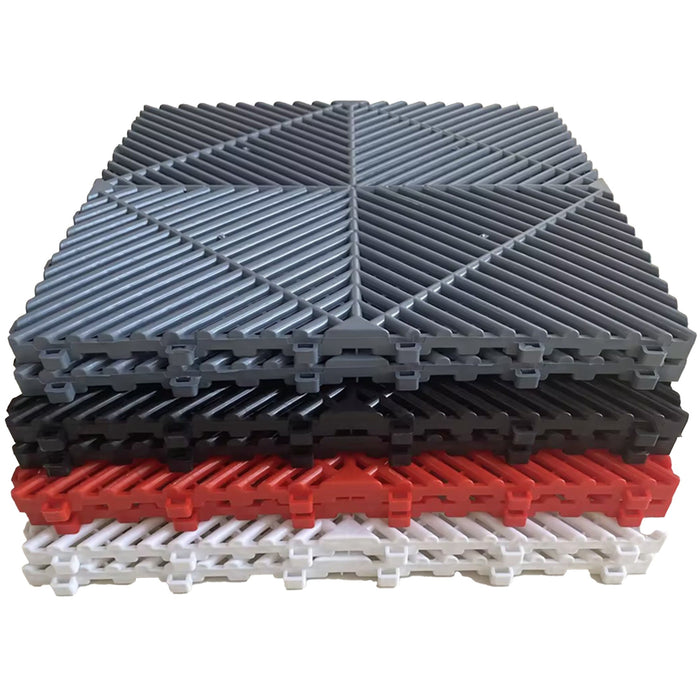 Garage Tile - <b>WHITE</b> - Interlocking Polypropylene Flooring | DECKO <b>DURANTE</b> (400x400x18 mm tile)