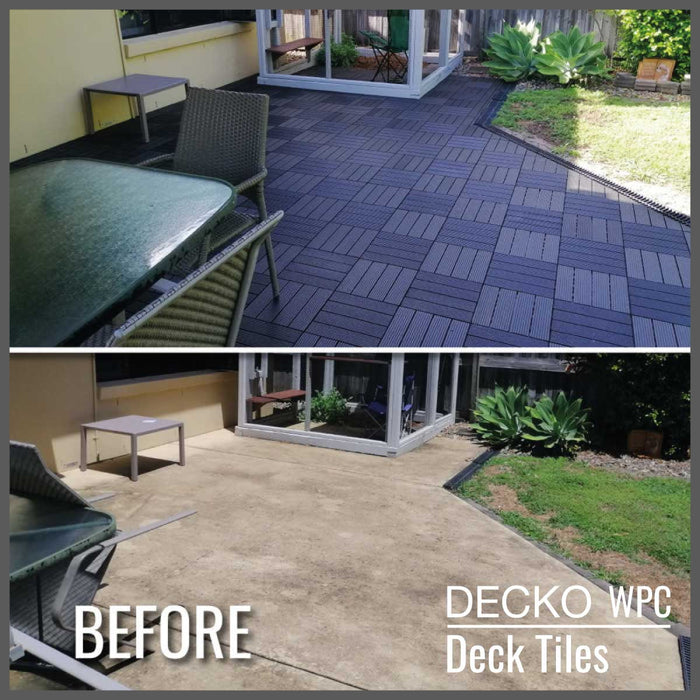 <b>Deck Tiles</b> - Premium WPC Interlocking - <b>CHARCOAL</b> | DECKO (300x300x20mm)