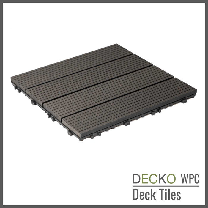 <b>Deck Tiles</b> - Premium WPC Interlocking - <b>CHARCOAL</b> | DECKO (300x300x20mm)