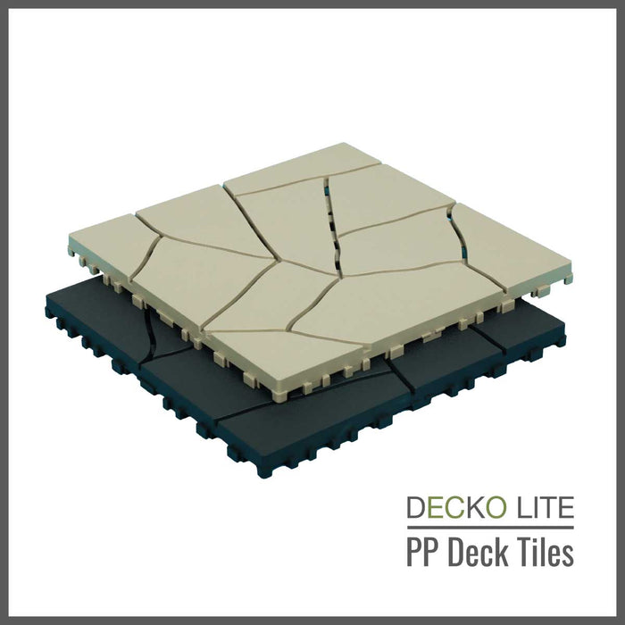 Deck Tiles - <b>BEIGESTONE</b> - Interlocking PP Flooring, with Recycled Premium Polypropylene | DECKO Lite (304x304x20 mm tile)
