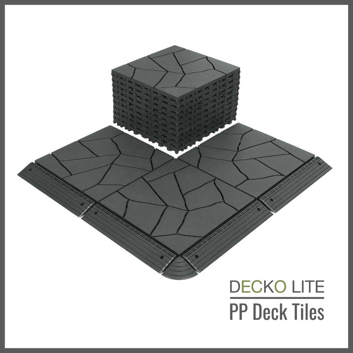 Deck Tiles - <b>GREYSTONE</b> - Interlocking PP Flooring, with Recycled Premium Polypropylene | DECKO Lite (304x304x20 mm tile)