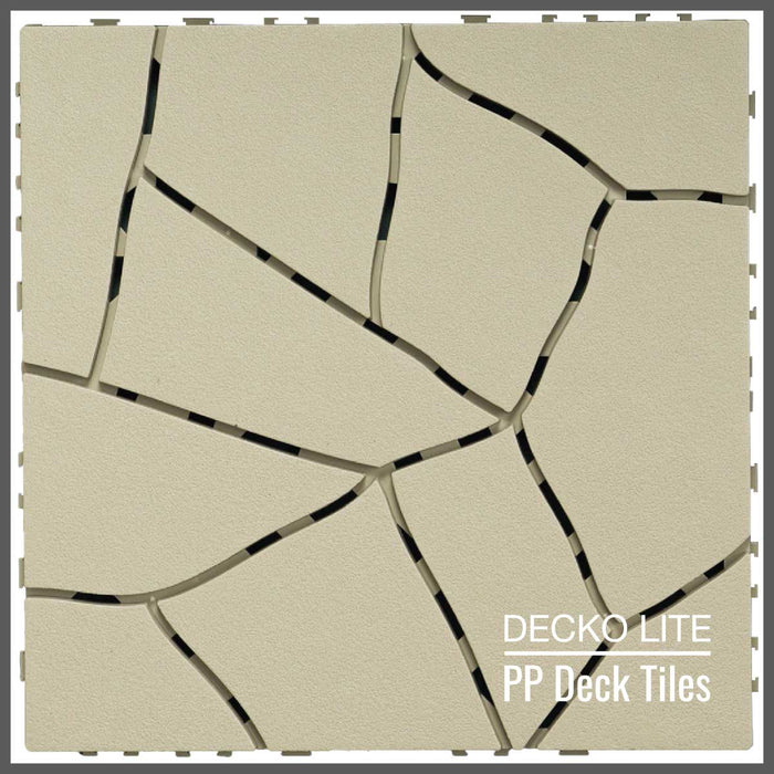 Deck Tiles - <b>BEIGESTONE</b> - Interlocking PP Flooring, with Recycled Premium Polypropylene | DECKO Lite (304x304x20 mm tile)