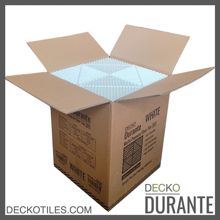 Garage Tile - <b>WHITE</b> - Interlocking Polypropylene Flooring | DECKO <b>DURANTE</b> (400x400x18 mm tile)