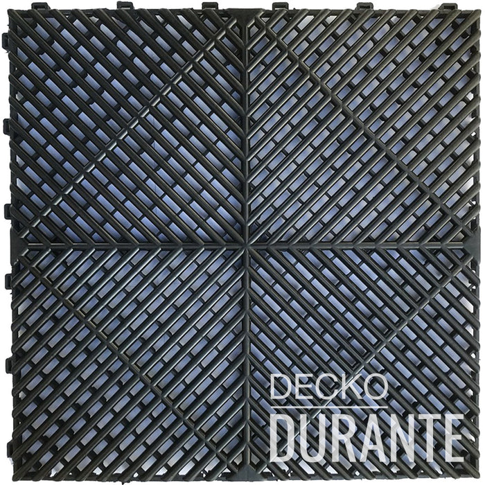 Garage Tile - <b>BLACK</b> - Interlocking Polypropylene Flooring | DECKO <b>DURANTE</b> (400x400x18 mm tile)