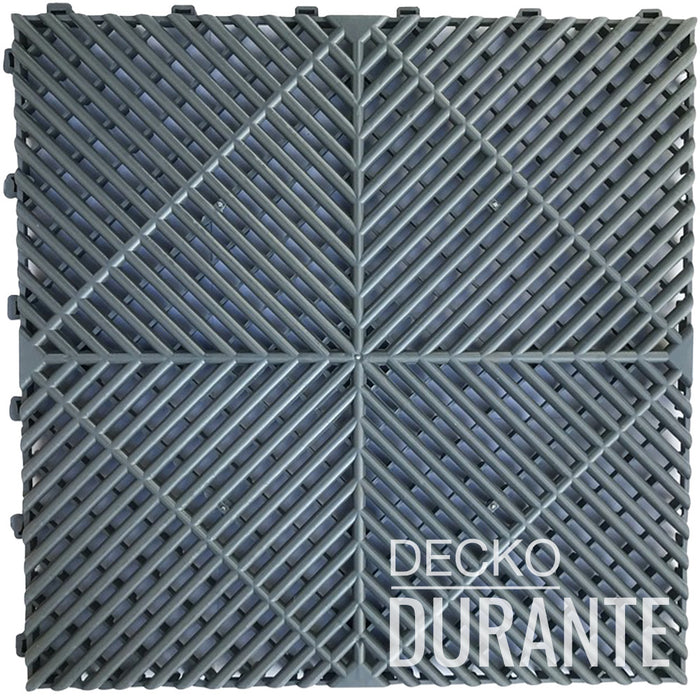 Garage Tile - <b>GREY</b> - Interlocking Polypropylene Flooring | DECKO <b>DURANTE</b> (400x400x18 mm tile)