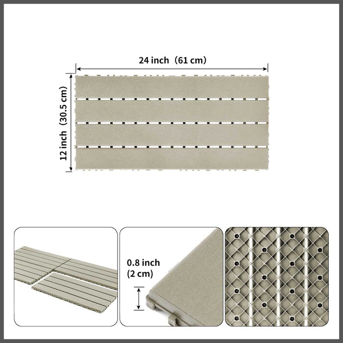 Deck Tiles - <b>BEIGESLAT</b> - Interlocking PP Flooring, with Recycled Premium Polypropylene | DECKO Lite (608x304x20 mm tile)