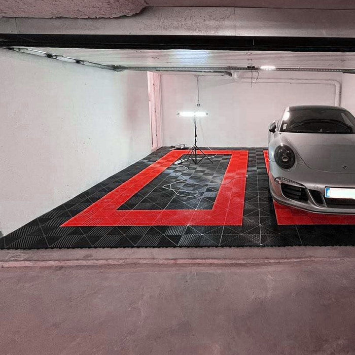 Garage Tile - <b>BLACK</b> - Interlocking Polypropylene Flooring | DECKO <b>DURANTE</b> (400x400x18 mm tile)