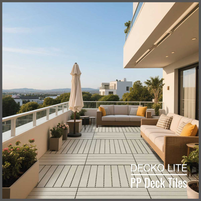 Deck Tiles - <b>BEIGESLAT</b> - Interlocking PP Flooring, with Recycled Premium Polypropylene | DECKO Lite (608x304x20 mm tile)