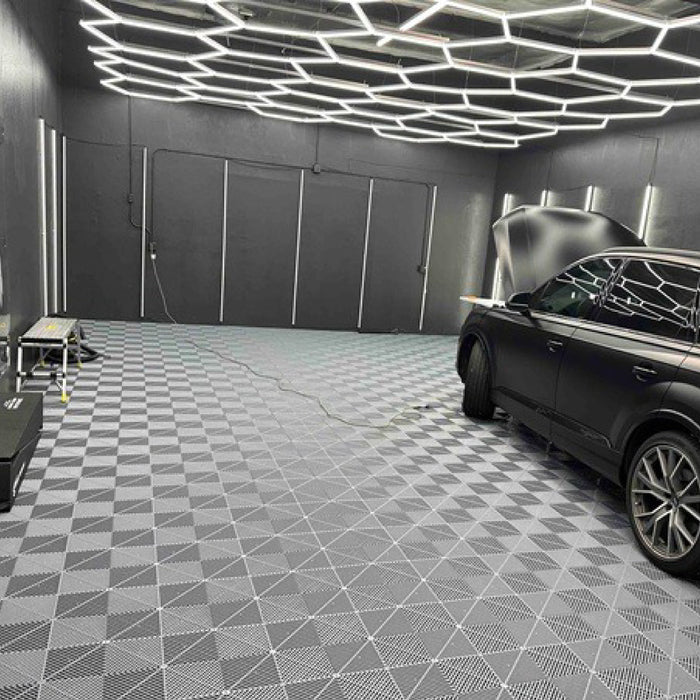 Garage Tile - <b>BLACK</b> - Interlocking Polypropylene Flooring | DECKO <b>DURANTE</b> (400x400x18 mm tile)