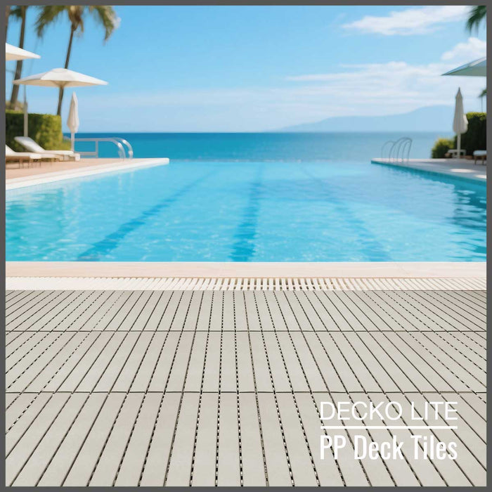 Deck Tiles - <b>BEIGESLAT</b> - Interlocking PP Flooring, with Recycled Premium Polypropylene | DECKO Lite (608x304x20 mm tile)