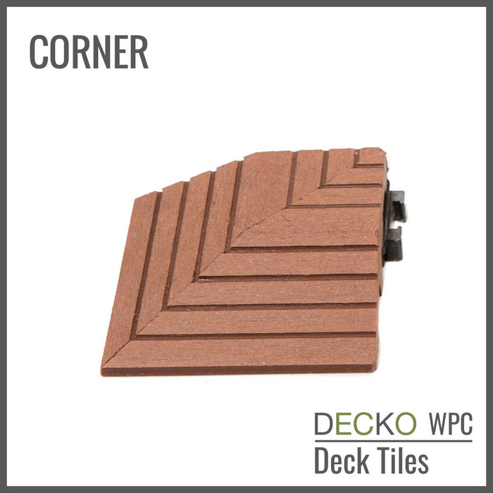 Deck Tile <b>Corner Ramp Edge</b> - for Premium WPC Interlocking Tiles | DECKO (80x80x20mm)