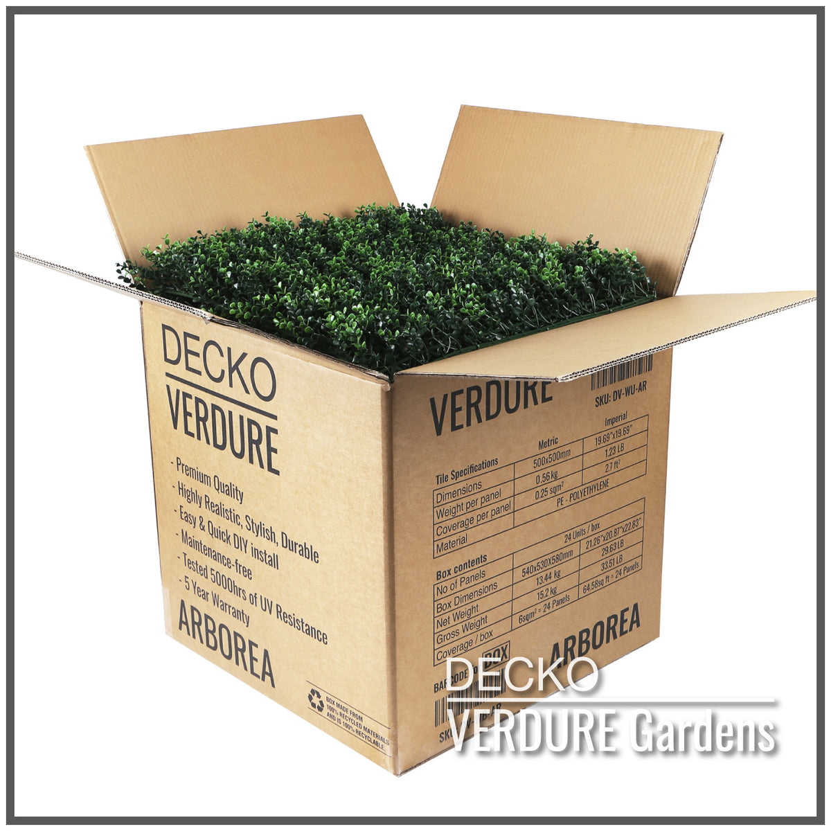 DECKO VERDURE Green Wall - Box of 24 panels: 500mm x 500mm (Choose Sty ...