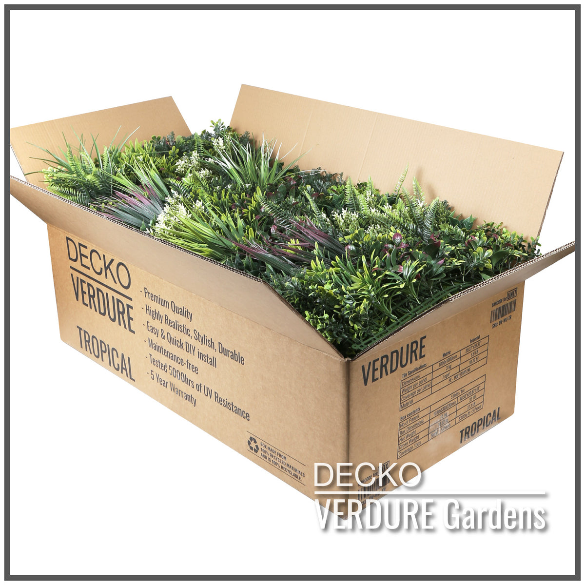 DECKO VERDURE Green Wall - Box of 5 panels: 1000mm x 1000mm (Choose St ...