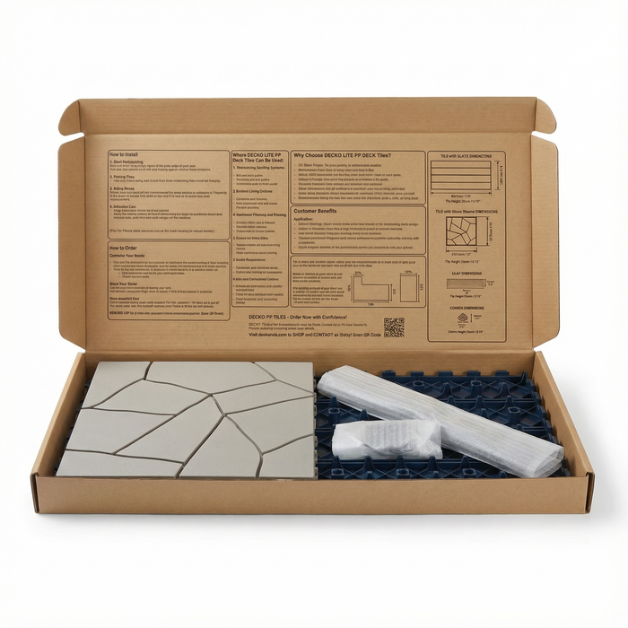 <b>SAMPLE PACK</b> of Deck Tiles, Ramp Edges and Corners - Interlocking PP Flooring | DECKO Lite - Free Shipping