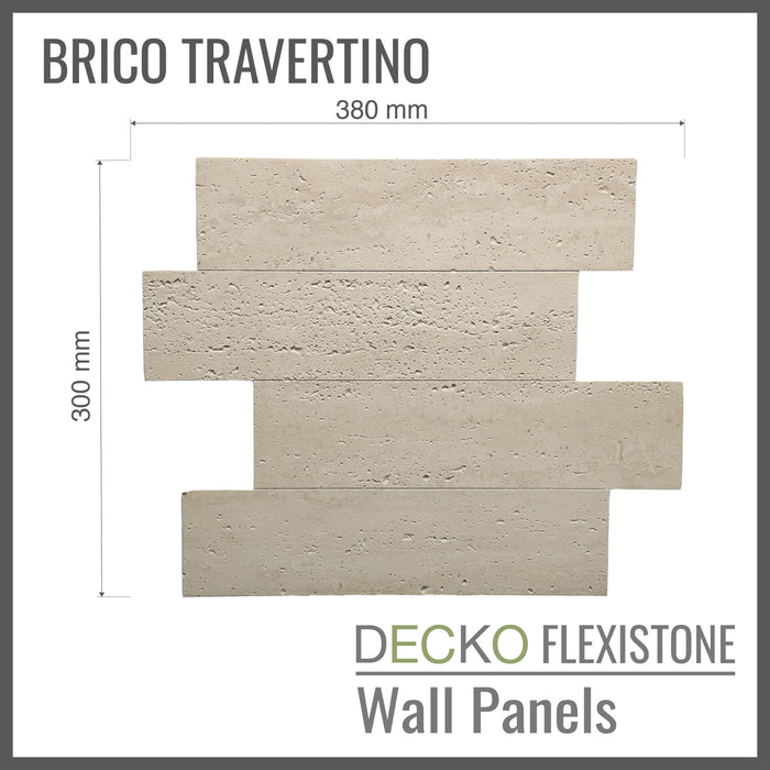 DECKO Flexistone Stone Wall Panels - <b>BRICO TRAVERTINO</b> - Box of 12 Interlocking Peel-and-Stick Panels <b>1.08sqm</b> coverage