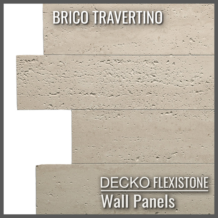 DECKO Flexistone Textured Stone Wall Panels - BRICO TRAVERTINO - Box of 12 Interlocking Peel-and-Stick Panels