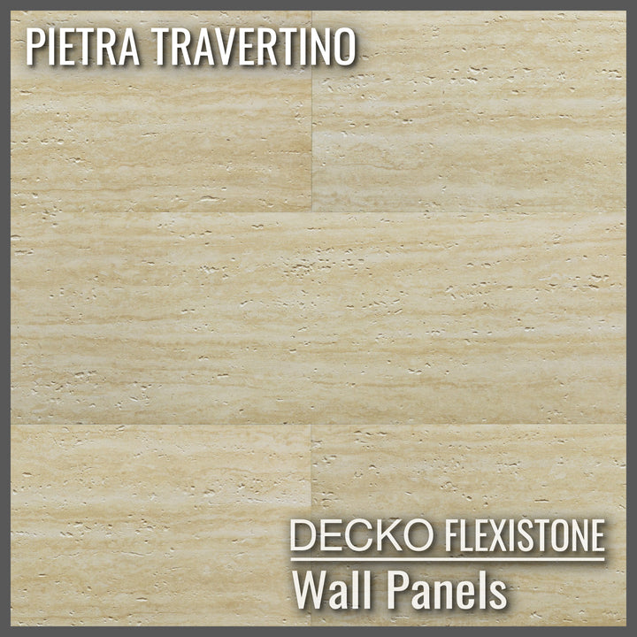 Flexible 3D Stone Wall Panels - <b>PIETRA TRAVERTINO</b> - Box of 16 panels (900x300mm) <b>4.32m<sup>2</sup></b> coverage | DECKO Flexistone