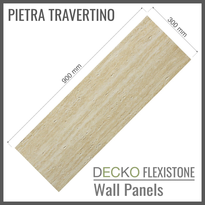Flexible 3D Stone Wall Panels - <b>PIETRA TRAVERTINO</b> - Box of 16 panels (900x300mm) <b>4.32m<sup>2</sup></b> coverage | DECKO Flexistone