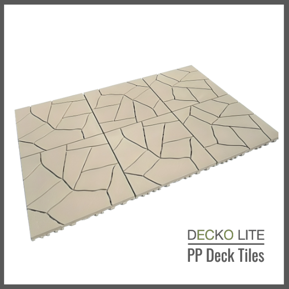 DECKO Lite PP Deck Tiles - <b>BEIGESTONE</b> - 304x304mm - Premium, 100% Recycled Polypropylene (Price/Tile)