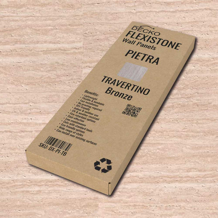 Flexible 3D Stone Wall Panels - <b>PIETRA TRAVERTINO BRONZE</b> - Box of 16 panels (900x300mm) <b>4.32m<sup>2</sup></b> coverage | DECKO Flexistone