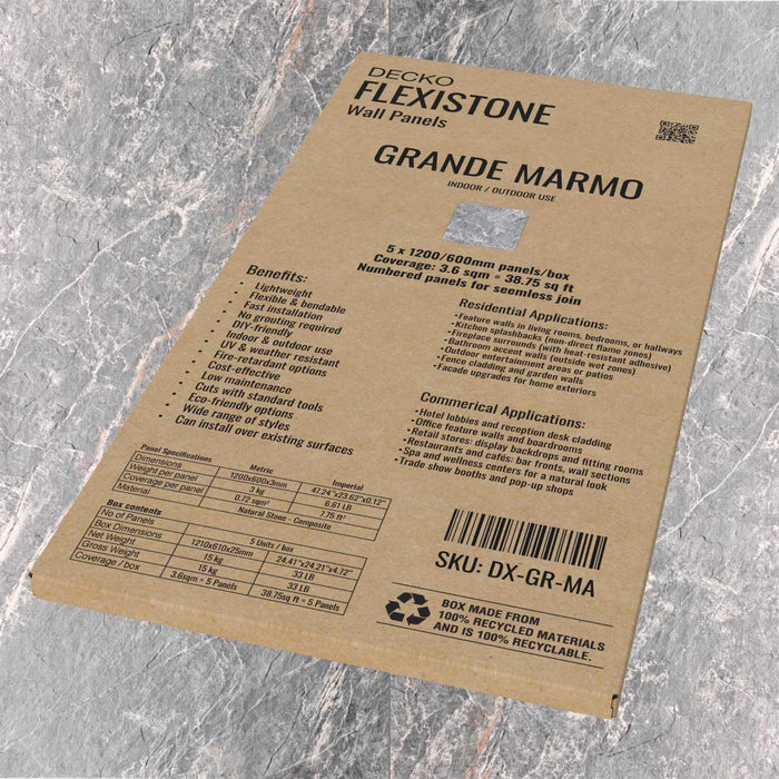 DECKO Flexistone Stone Wall Panels - <b>GRANDE MARMO</b> - Box of 5 1200x600mm Panels