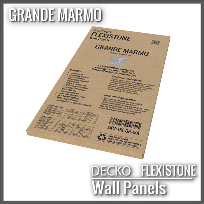 DECKO Flexistone Stone Wall Panels - <b>GRANDE MARMO</b> - Box of 5 1200x600mm Panels