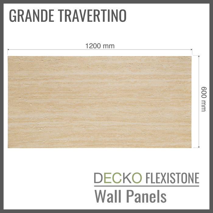 Flexible 3D Stone Wall Panels - <b>GRANDE TRAVERTINO</b> - Box of 6 panels (1200x600mm) <b>4.32m<sup>2</sup></b> coverage | DECKO Flexistone