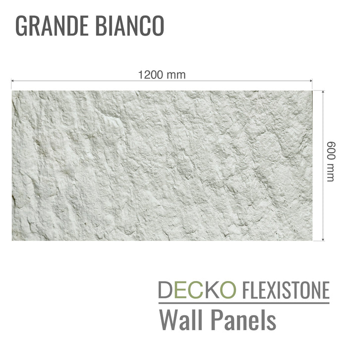 DECKO Flexistone Wall Panels - <b>GRANDE BIANCO</b> - Box of 5 serial panels (1200x600mm) <b>3.6sqm</b> coverage