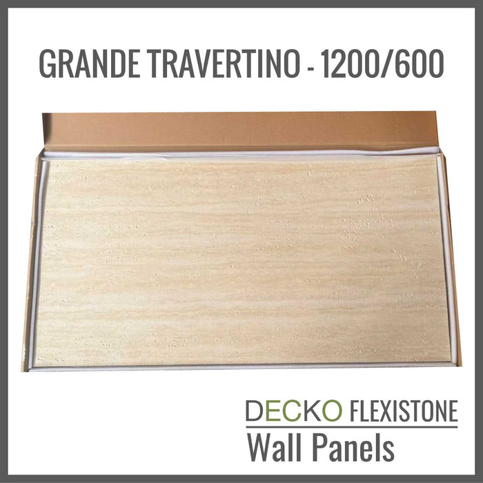 DECKO Flexistone Stone Wall Panels - <b>GRANDE TRAVERTINO</b> - Box of 6 panels (1200x600mm) <b>4.32sqm</b> coverage