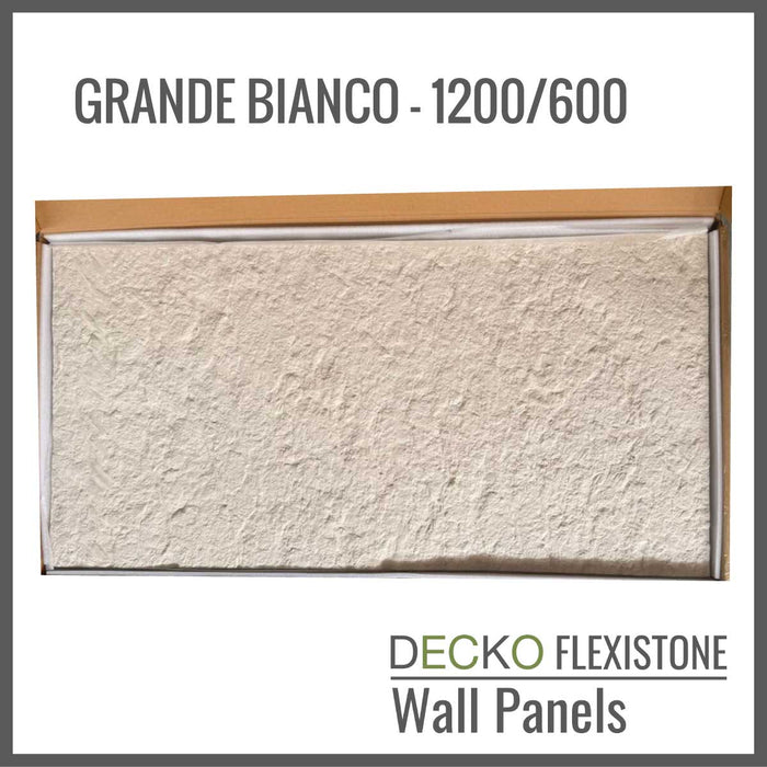 DECKO Flexistone Wall Panels - <b>GRANDE BIANCO</b> - Box of 5 serial panels (1200x600mm) <b>3.6sqm</b> coverage