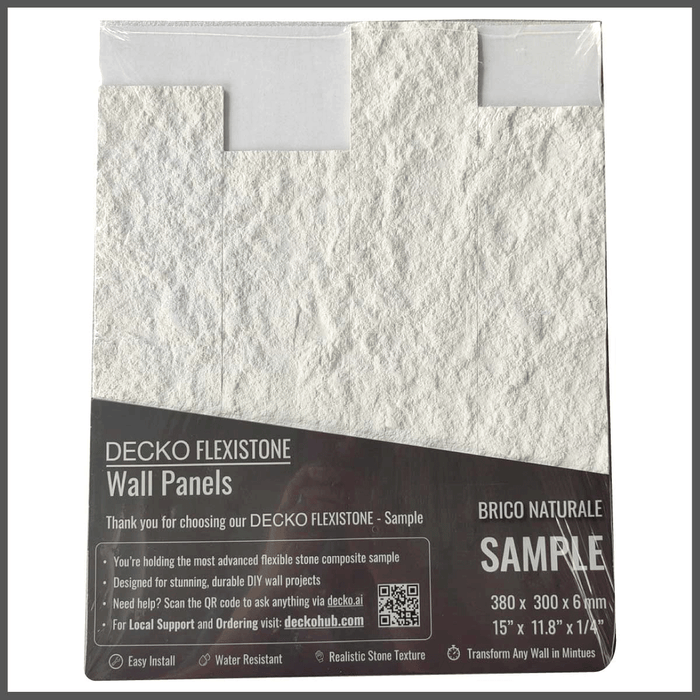 DECKO Flexistone Stone Wall Panels - <b>BRICO NATURALE</b> - Box of 12 Interlocking Peel-and-Stick Panels <b>1.08sqm</b> coverage