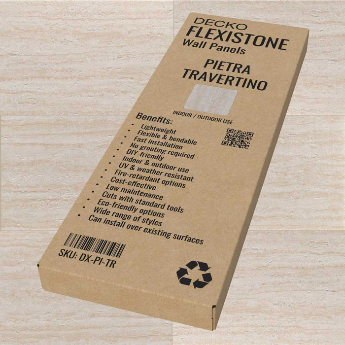 DECKO Flexistone Stone Wall Panels - <b>PIETRA TRAVERTINO</b> - Box of 16 panels (900x300mm) <b>4.32sqm</b> coverage