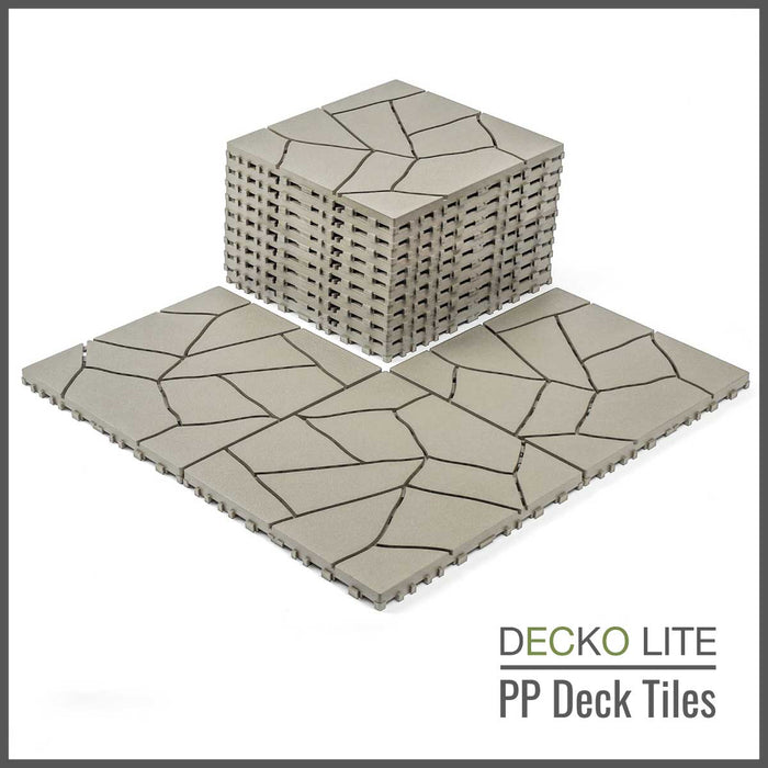 Deck Tiles - <b>BEIGESTONE</b> - Interlocking PP Flooring, 100% Recycled Premium Polypropylene | DECKO Lite (304x304x20 mm tile)