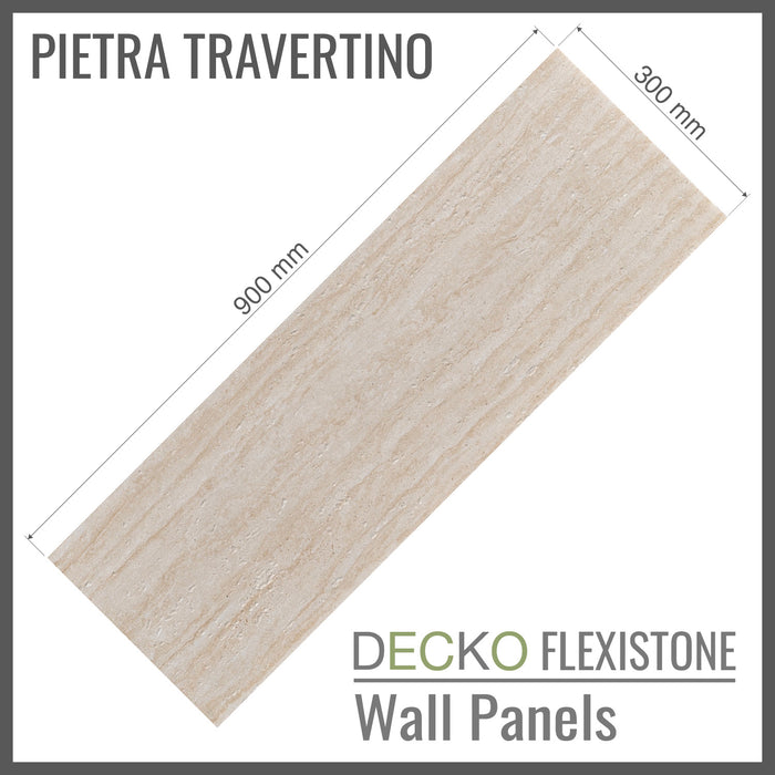 DECKO Flexistone Stone Wall Panels - <b>PIETRA TRAVERTINO</b> - Box of 16 panels (900x300mm) <b>4.32sqm</b> coverage