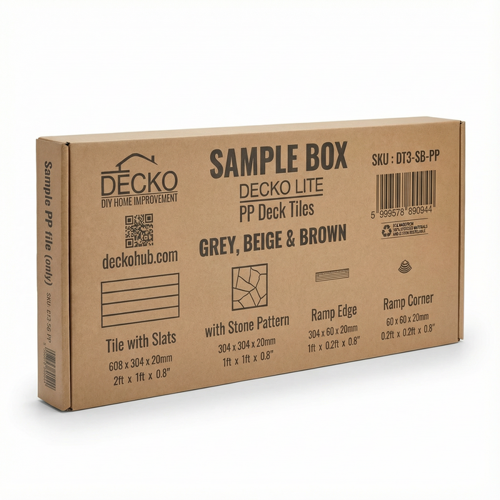 <b>SAMPLE PACK</b> of Deck Tiles, Ramp Edges and Corners - Interlocking PP Flooring | DECKO Lite - Free Shipping