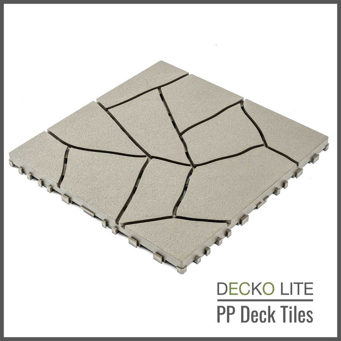 DECKO Lite PP Deck Tiles - <b>BEIGESTONE</b> - 304x304mm - Premium, 100% Recycled Polypropylene (Price/Tile)