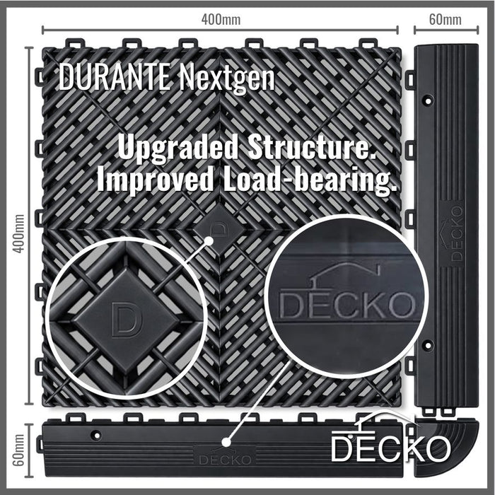DECKO Durante Nextgen garage tile with ramp edge - Black