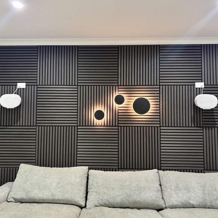 Acoustic Sound Dampening Wall Panels - <b>EBONY Square</b> - box of 5 panels (600x600mm) <b>1.8 m<sup>2</sup></b> coverage | DECKO SOUNDSCAPE