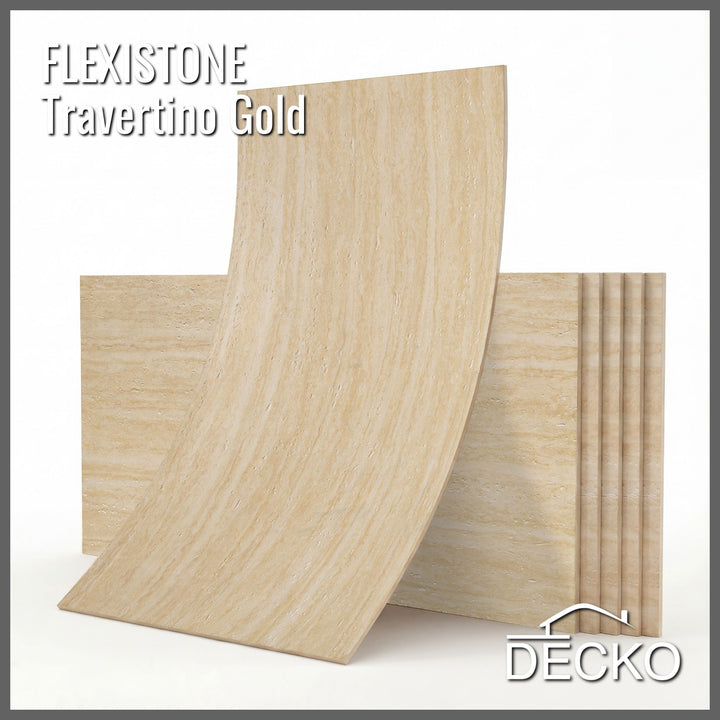 Flexible 3D Stone Wall Panels - GRANDE TRAVERTINO GOLD - Box of 6 panels (1200x600mm) 4.32m² coverage | DECKO Flexistone