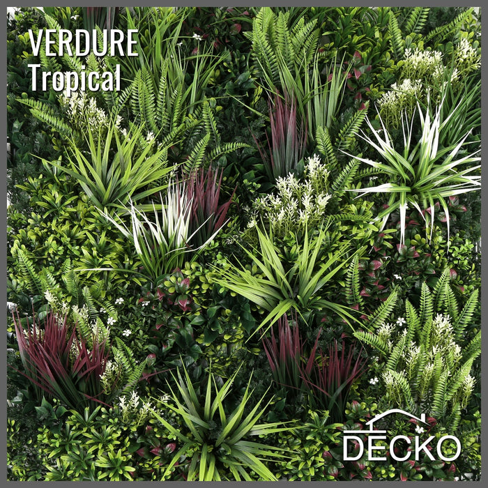 Artificial Plants Green Wall Panel - TROPICAL - 1000x1000mm | DECKO VERDURE (1 m² panel)