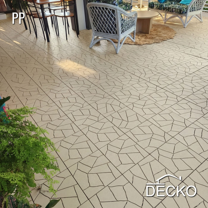 Deck Tiles - BEIGESTONE - Interlocking PP Flooring - High End Polypropylene | 100% Recyclable | DECKO Lite (304x304x20 mm tile)