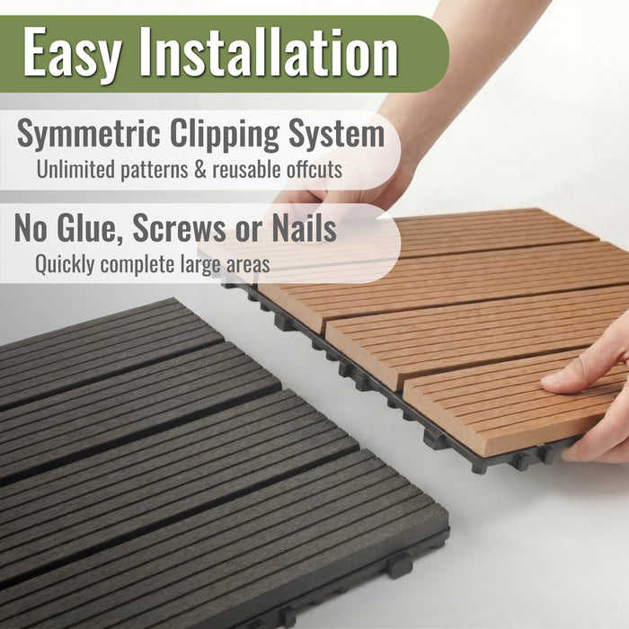 Deck Tiles - Premium WPC Interlocking - BROWN | DECKO (300x300x20mm)
