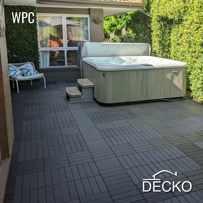 Deck Tiles - Premium WPC Interlocking - CHARCOAL | DECKO (300x300x20mm)